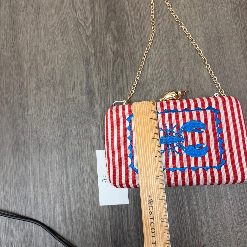 Shiraleah Chicago Lobster Striped Clutch Bag Red White Blue Nautical NWT